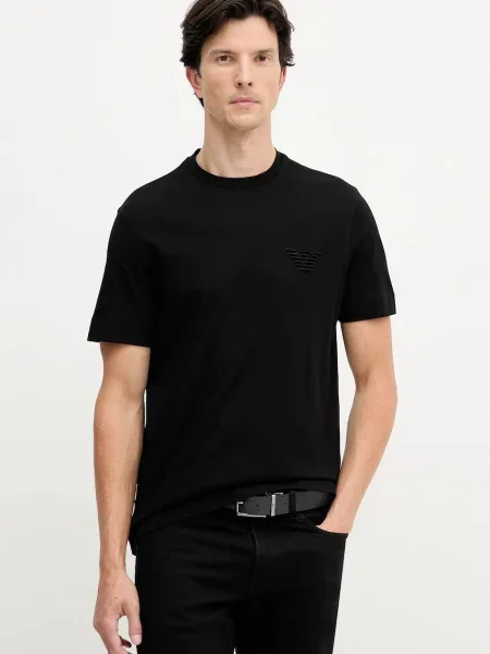 Тениска Emporio Armani с изчистен дизайн черно