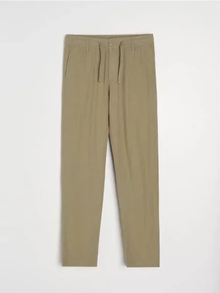 Sinsay Spodnie straight leg z domieszką lnu zielony