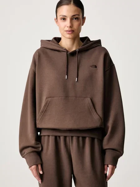The North Face dukserica sa kapuljačom ženska s pamukom Essential smeđa