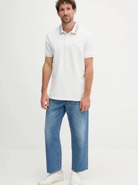 Tricou polo Calvin Klein Jeans alb
