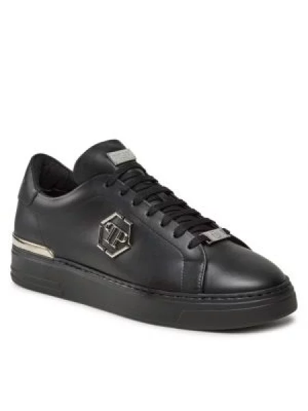 Kožne tenisice Philipp Plein Leather Lo-Top Hexagon crna