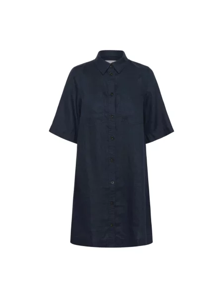 Lniana sukienka koszulowa Part Two niebieska