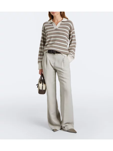Tricou polo Brunello Cucinelli cu dungi bej