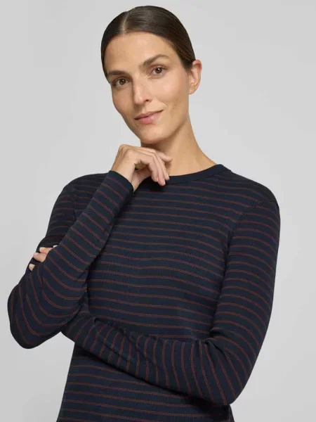 Bluzka z długim rękawem o kroju slim fit z czystej bawełny model NURIT' Drykorn granatowa