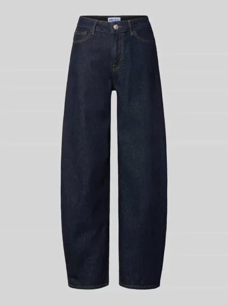 Jeansy typu barrel z mieszanka bawełny model GRACE' Pieces granatowe