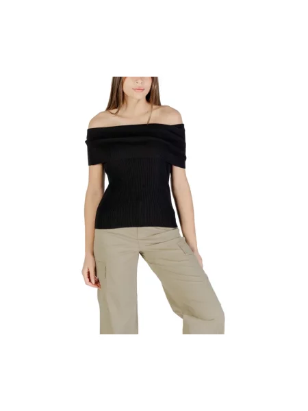 Dzianinowy sweter Only z dekoltem w łódkę czarny