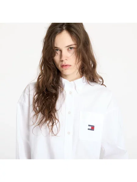 Риза Tommy Jeans Oversized Badge Oxford Shirt White XS бяло