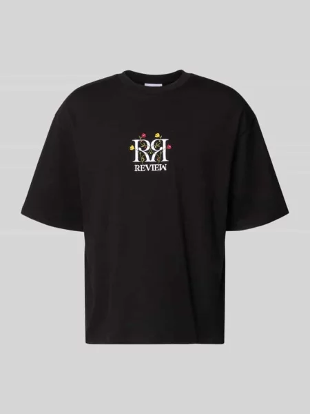 T-shirt o kroju oversized fit z wyhaftowanym logo Review czarna