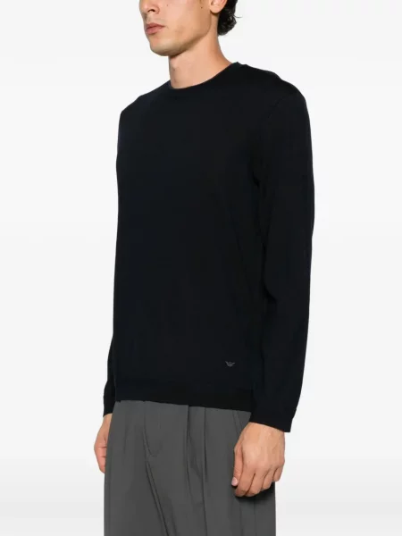 Pulover Emporio Armani cu decolteu rotund cu autograf albastru