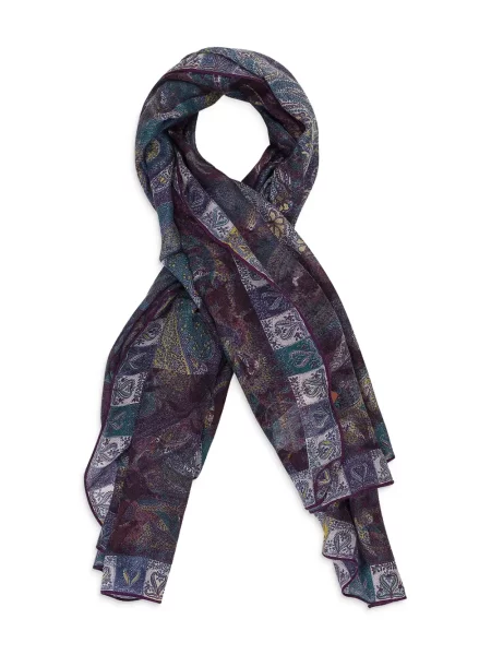 Fular Loro Piana cu imagine cu model paisley violet