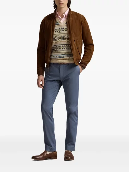 Tricou Polo Ralph Lauren din piele cu broderie în carouri maro