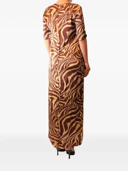 Rochie maxi Ganni cu imagine cu model zebră maro