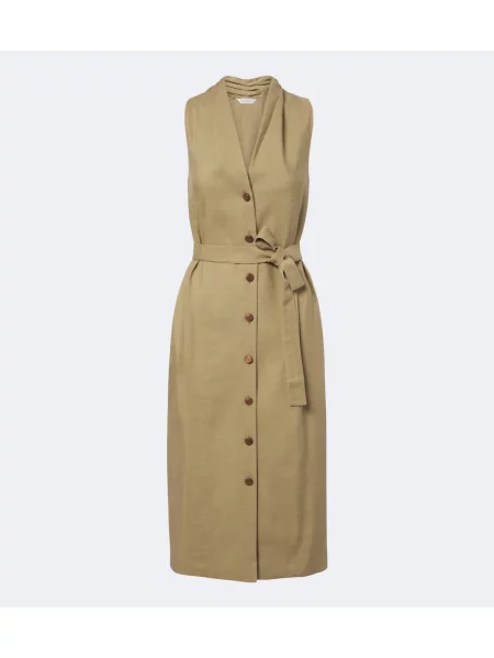 Cu centură rochie midi Max Mara de in bej