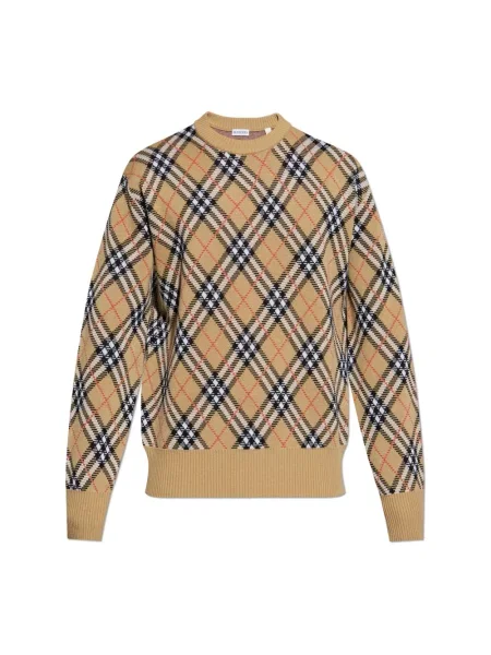 Sweter Burberry wełniany w kratę beżowy