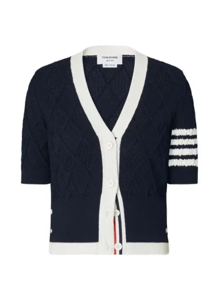 Cardigan Thom Browne tricotate cu model argyle albastru