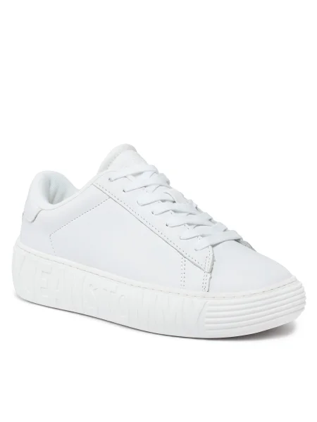 Кожени маратонки Tommy Jeans TJW LEATHER CUPSOLE ESS бяло