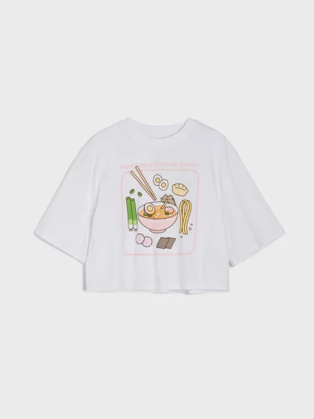Sinsay oversize tričko s potiskem Pusheen the Cat bílá