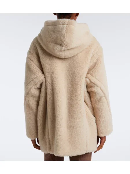 Palton Max Mara de lână cu glugă alb