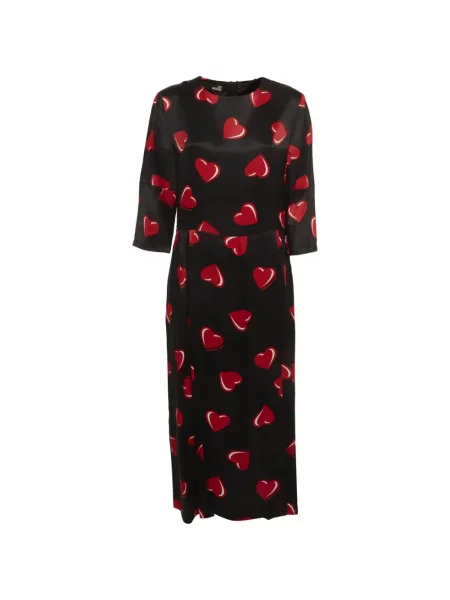 Rochie midi Love Moschino cu imagine cu motiv cu inimi evazată negru