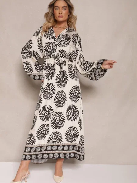 Sukienka Oversize z z Zdobiona Etnicznym Printem Velsekia czarna