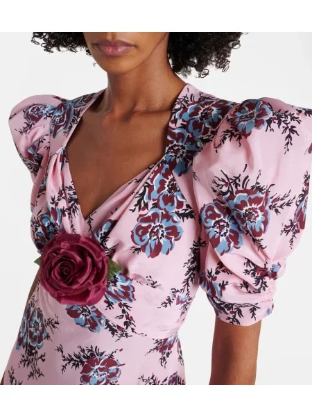 Rochie Rodarte de mătase cu model floral roz