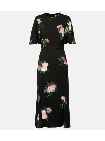Rochie midi Erdem cu model floral până la genunchi de costum negru