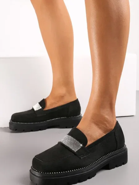 Mocasini cu Platformă și Strasuri Strălucitoare Araunaia negri