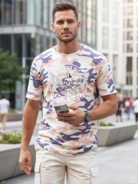 T-shirt moro z nadrukiem Dstreet beżowy