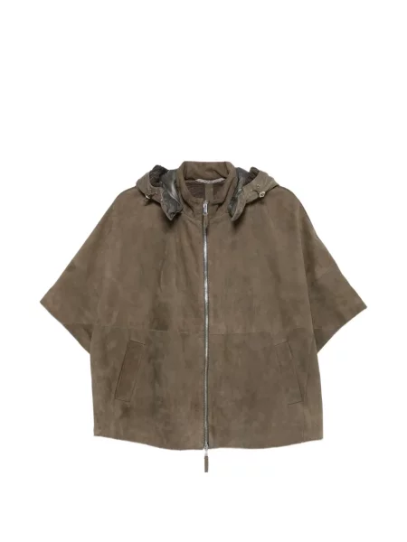 Geacă The Jackie Leathers din piele de căprioară cu glugă verde