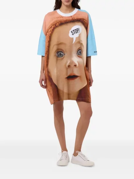 Rochie tip cămașă Moschino cu imagine albastru