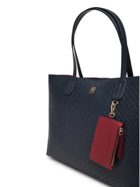Torbica Tommy Hilfiger Th Icon Tote Mono Tamnoplava crvena