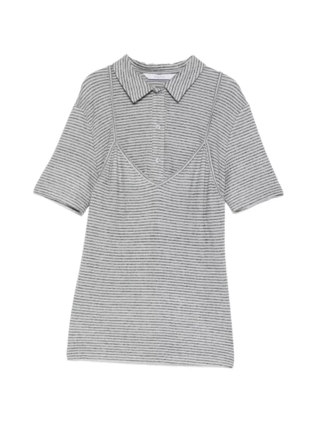 Tricou polo Pushbutton cu dungi gri