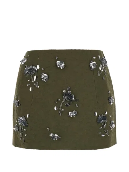 Fusta mini Markgong cu paiete cu model floral din jacard verde
