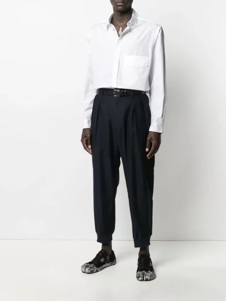 Ilgas marškiniai Yohji Yamamoto kišenės su atvartais balta