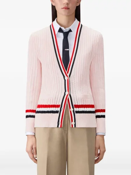 Cardigan Thom Browne cu dungi roz