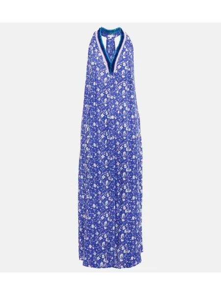 Rochie maxi Poupette St Barth cu model floral de costum albastru