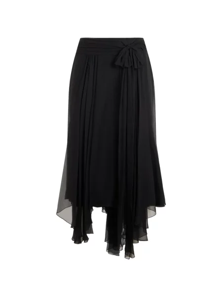 Fustă midi Alberta Ferretti de mătase asimetrică negru