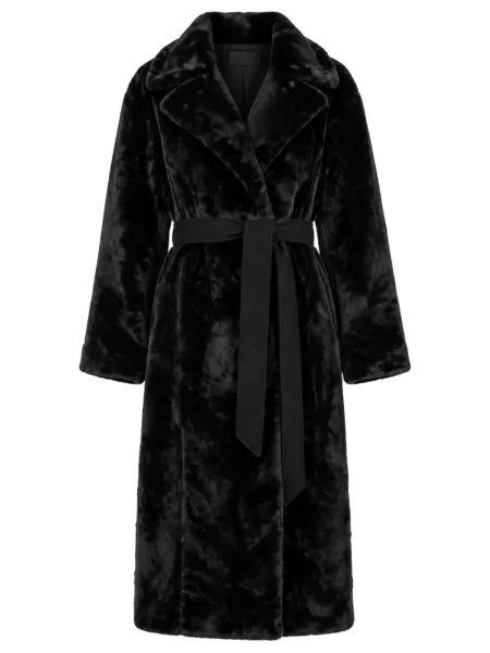 Cu centură palton de blană Kaos cu blană negru