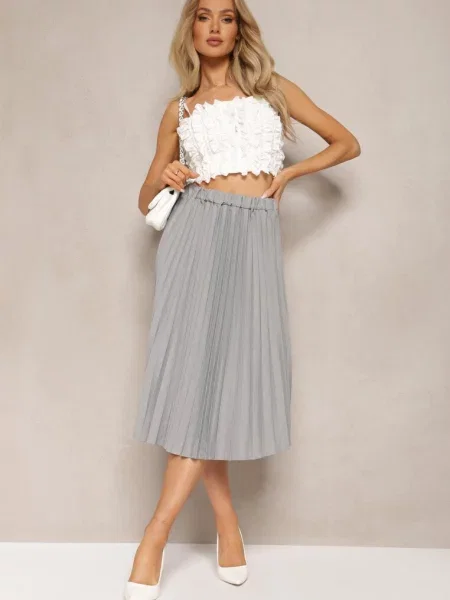 Ciemnoszara Spódnica Midi z Plisami High Waist Jasmira szara