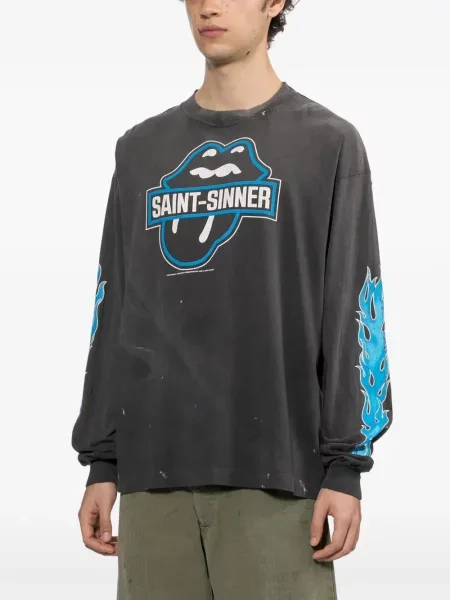 Lung tricou Saint Mxxxxxx cu imagine cu mâneci lungi gri