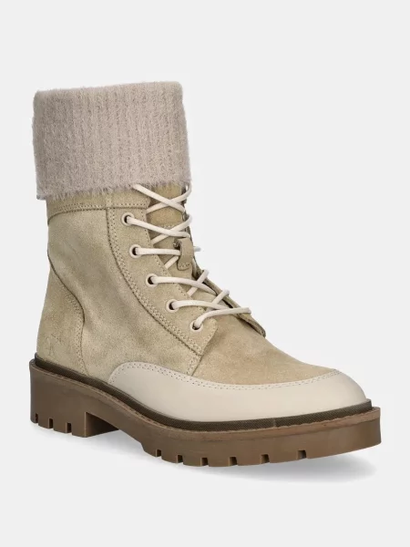 Боти Calvin Klein Jeans COMBAT MID LACE UP BOOT WL с равна подметка бежово