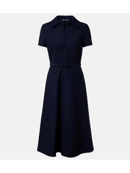 Cu centură rochie midi Oscar De La Renta de lână albastru