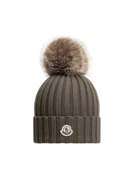 Czapka Moncler z pomponem zielona