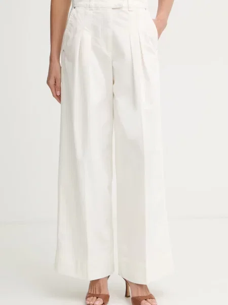 BOSS Orange pantaloni wide leg pentru femei din cu C alb