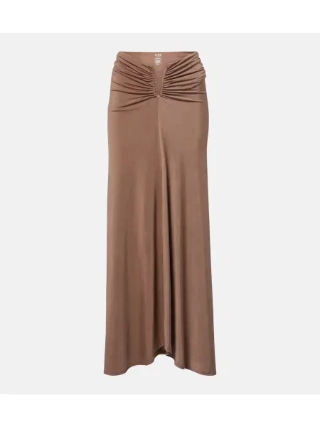 Fusta maxi Jade Swim cu volane din jerseu maro