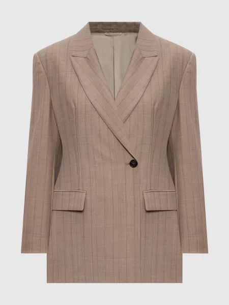 Двобортний жакет з вовни в смужку Brunello Cucinelli бежевий