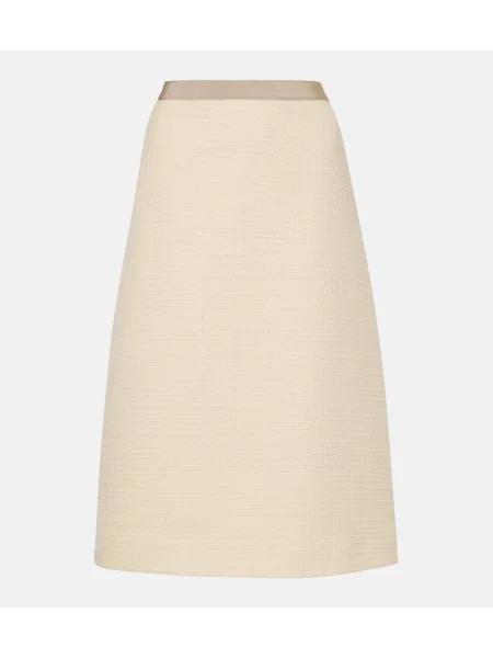 Fustă midi Valentino de lână până la genunchi bej