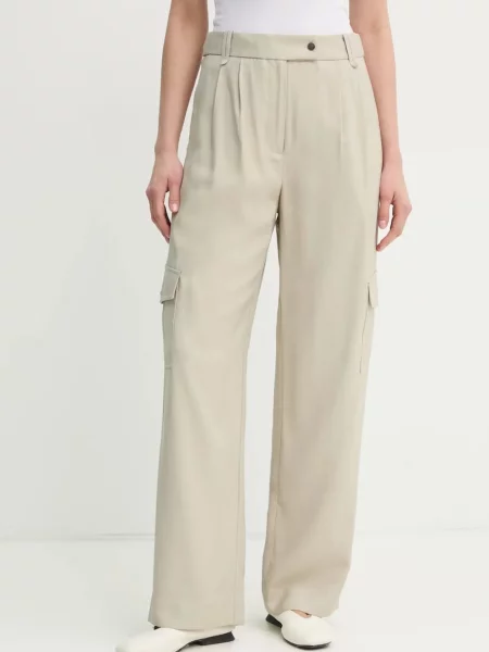 Bruuns Bazaar spodnie proste high waist beżowy