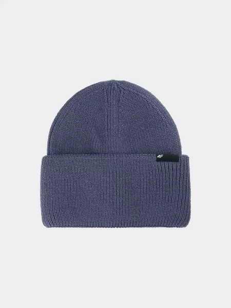 4F czapka z szerokim wywinięciem typu beanie one size fioletowa