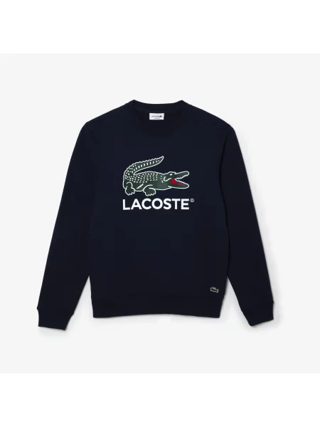 Lacoste Bluza Classic Fit Z Okrągłym Dekoltem I Nadrukiem granatowy